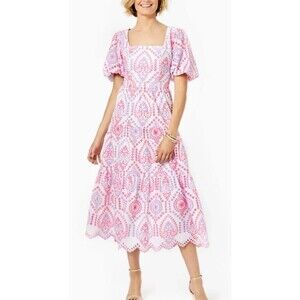 Lilly Pulitzer NWT Katalina Midi Eyelet Dress Sunset Dreamer Eyelet $348 Size 14